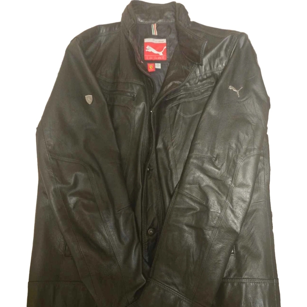 Puma Ferrari Men's Black Genuine Leather Jacket, XL